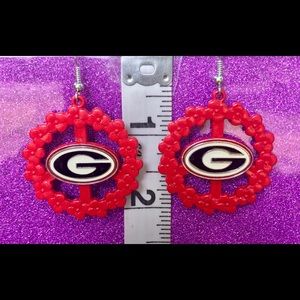 Flowered Peace Sign Red Georgia Bulldogs Earrings
